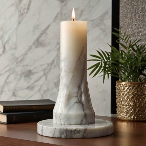 White Macaubas Marble Candle Holders