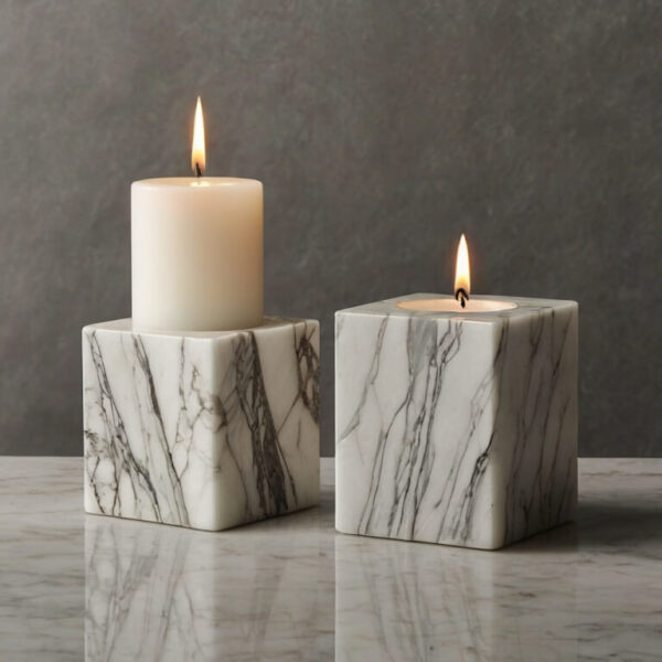 White Macaubas Marble Candle Holders - Image 4