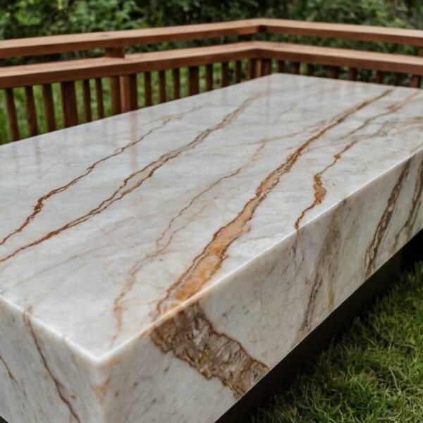 White Macaubas Quartzite Outdoor Table