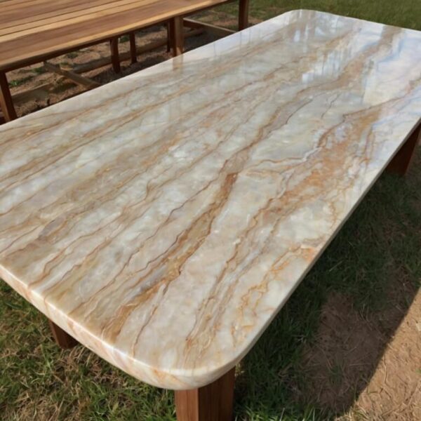 White Macaubas Quartzite Outdoor Table - Image 2