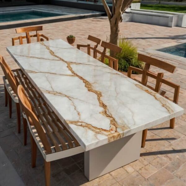 White Macaubas Quartzite Outdoor Table - Image 3