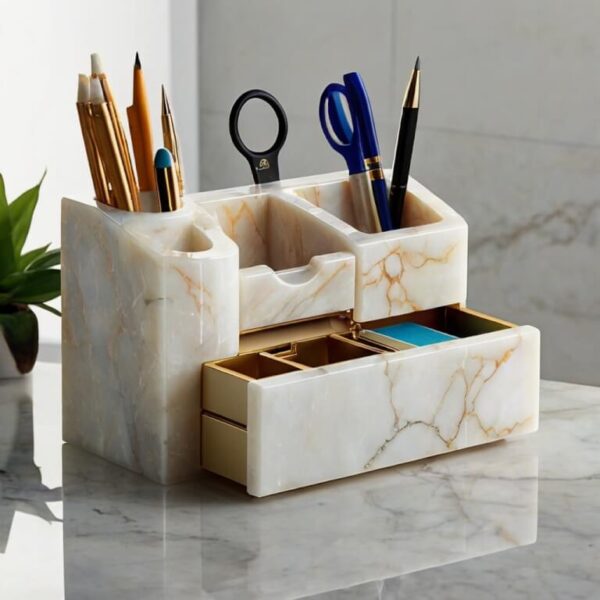 White Onyx Desk Organizer