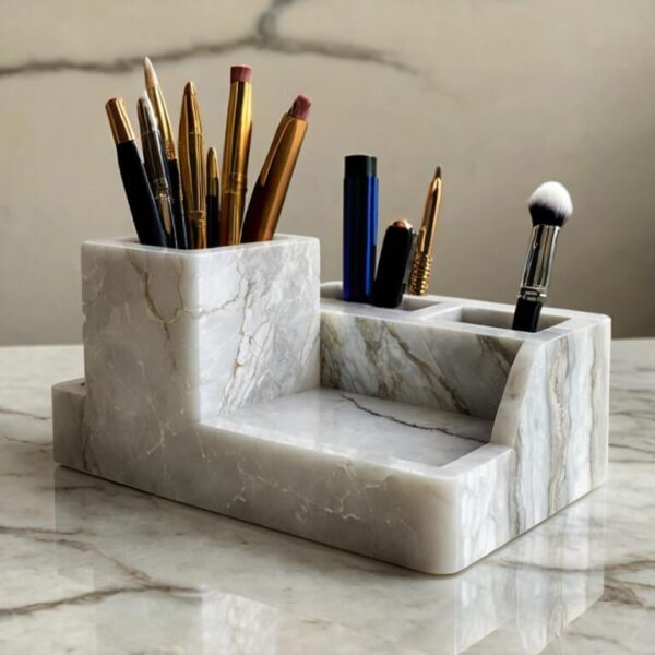 White Pearl Quartzite Desk Organizer