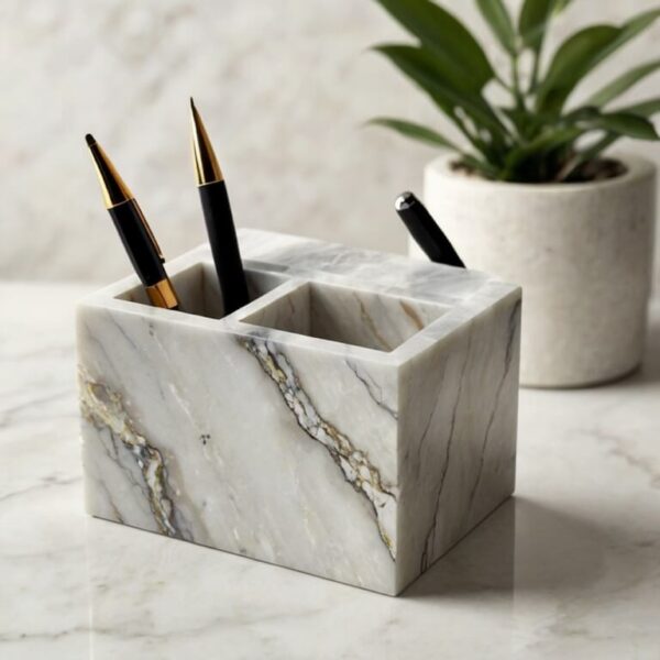 White Pearl Quartzite Desk Organizer - Image 2