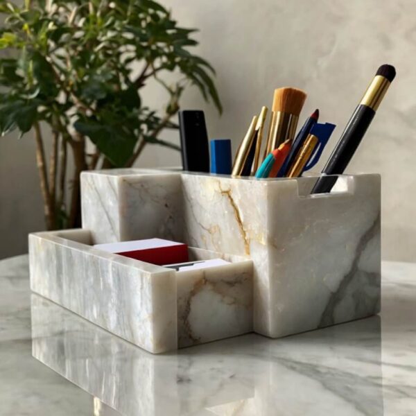 White Pearl Quartzite Desk Organizer - Image 4