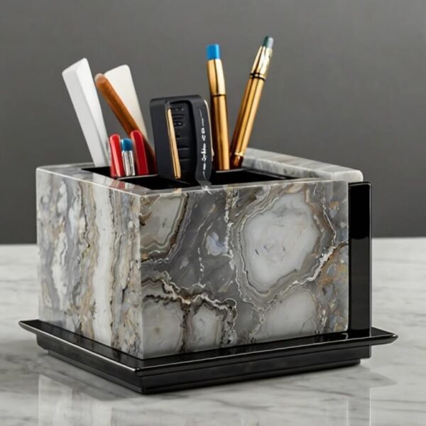 Zodiaq Oyster Quartz Desk Organizer