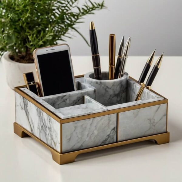 Zodiaq Oyster Quartz Desk Organizer - Image 4